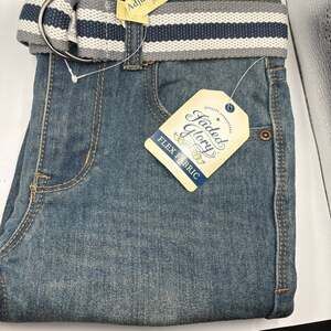 NWT Faded Glory Boys' Belted Denim Blue Jeans (Sz 7 boys): Clothing